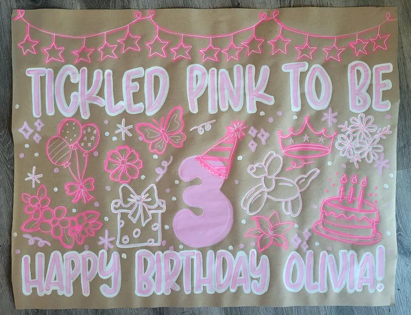 Tickled Pink to Be 3 birthday banner for Olivia