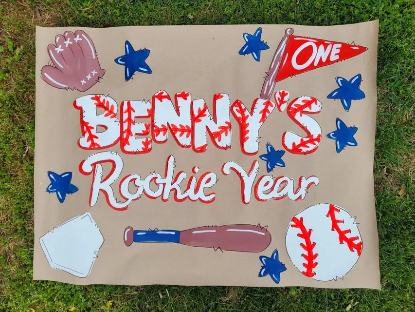 Benny’s Rookie Year baseball first birthday banner