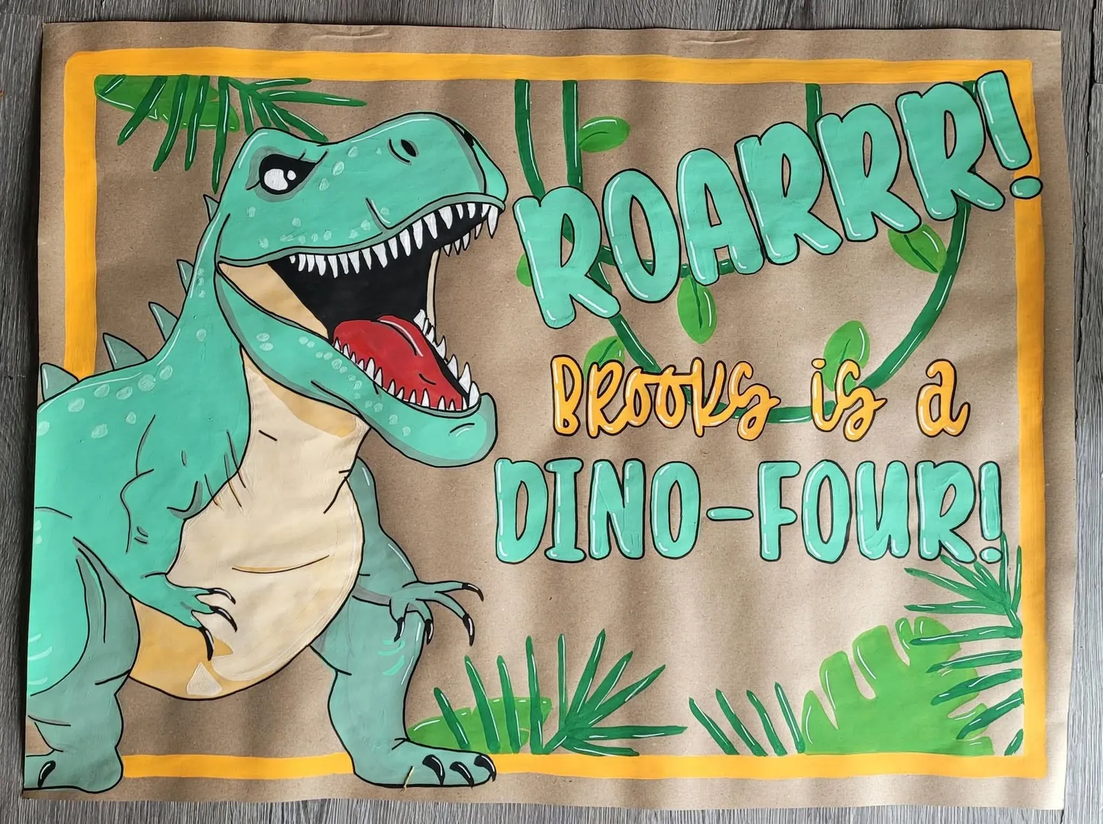 Roarrr! Brooks Is a Dino-Four dinosaur birthday banner