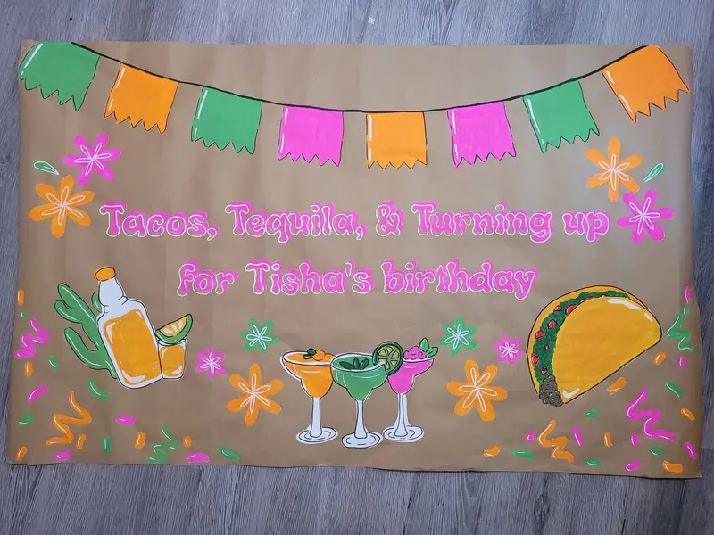 Tacos, Tequila & Turning Up birthday banner