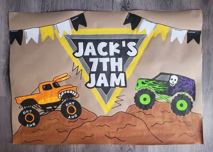 Jack's 7th Jam monster truck birthday banner