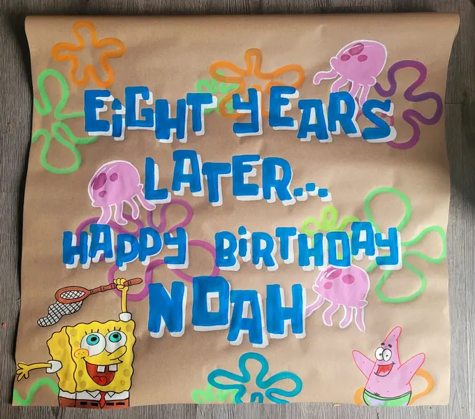 Eight Years Later birthday banner with jellyfish