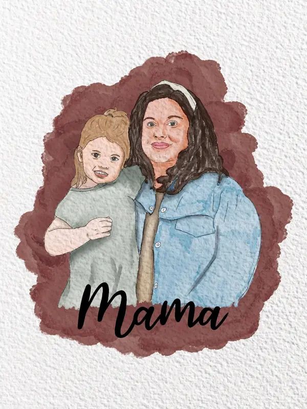 Mama portrait illustration of a mother and daughter
