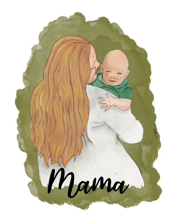 Mama portrait illustration of a mother holding her baby